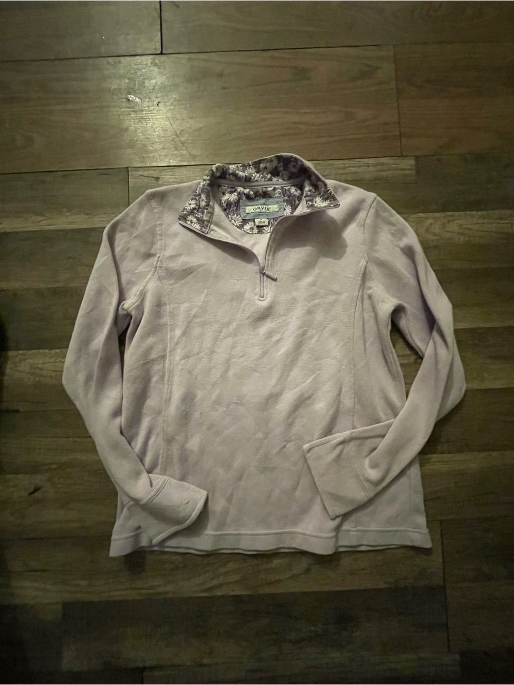 Orvis Lavender Quarter-Zip Pullover with Floral-Trim Collar